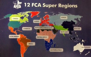 In an effort to more closely link domestic FCA ministry with what is happening internationally, FCA divided areas around the world into 12 super regions and linked them to the 12 U.S. field ministry regions. 